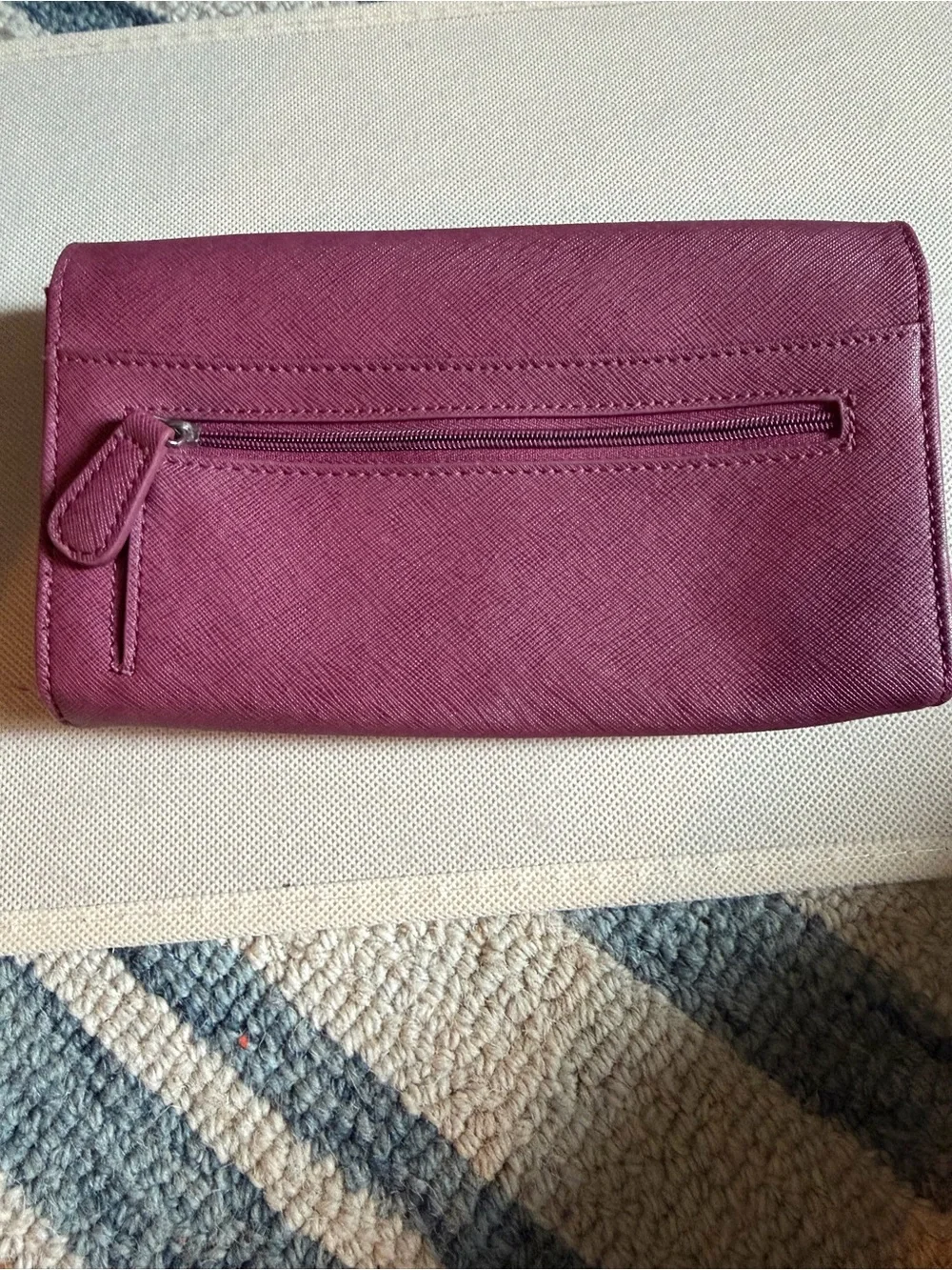 Liz Claiborne Plum Saffiano Flip Wallet with Silver Logo Plaque